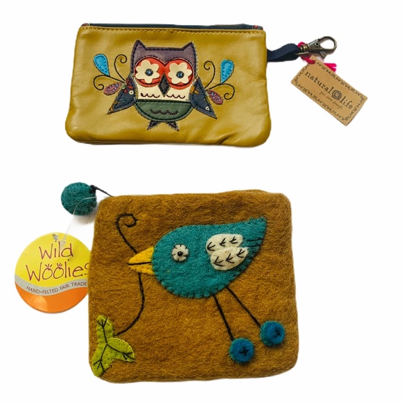 NATURAL LIFE Handbags - NATURAL LIFE Owl Card Holder & Bird Wool Change Purse